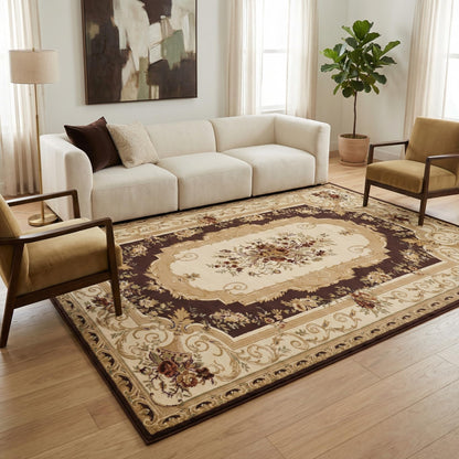 Unique Loom Versailles Collection Traditional Classic Floral Motif Area Rug (10' 0 x 13' 0 Rectangular, Brown/ Ivory)