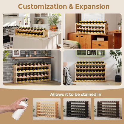 Stackable Wine Rack - 6-Tier Wobble-Free Modular Wine Holder, Freestanding Wooden Wine Storage Shelf for 750ML Bordeaux/Riesling/Burgundy Bottles, Fit Kitchen Cellar Gift for Wine Lovers(54 Bottle)