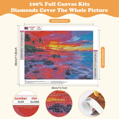 SENQAO 4 Pack Beach Diamond Art Kits for Adults, Sunset DIY 5D Diamond Painting Kits Full Drill Diamond Dots Paintings with Diamonds Gem Art and Crafts Home Decor 12x16inch