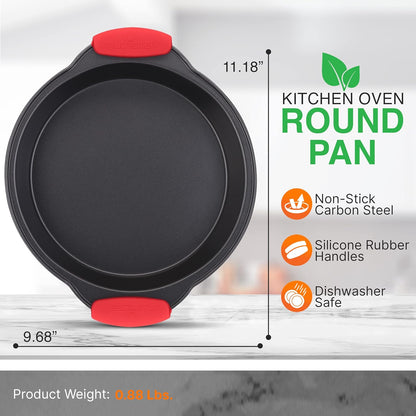 NutriChef Non Stick Round Cake Pan, 9.68 Inch Metal Bakeware with Silicone Handles, Easy-to-Clean, Dishwasher Safe
