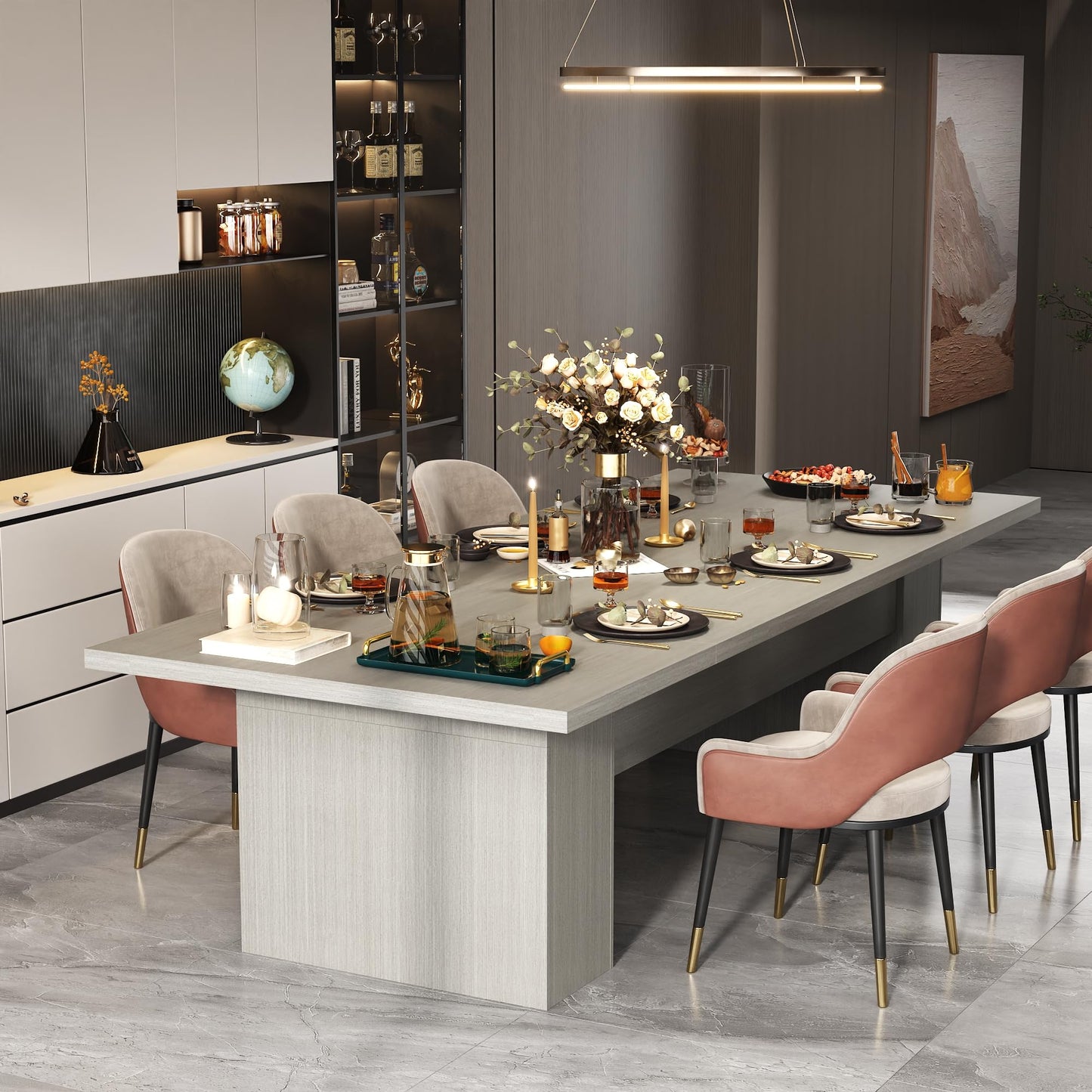 AGOTENI 118" Large Dining Table for 8-12 People, Versatile Rectangle Dining Room Table with Wood Grain for Conference Room Kitchen, Grey