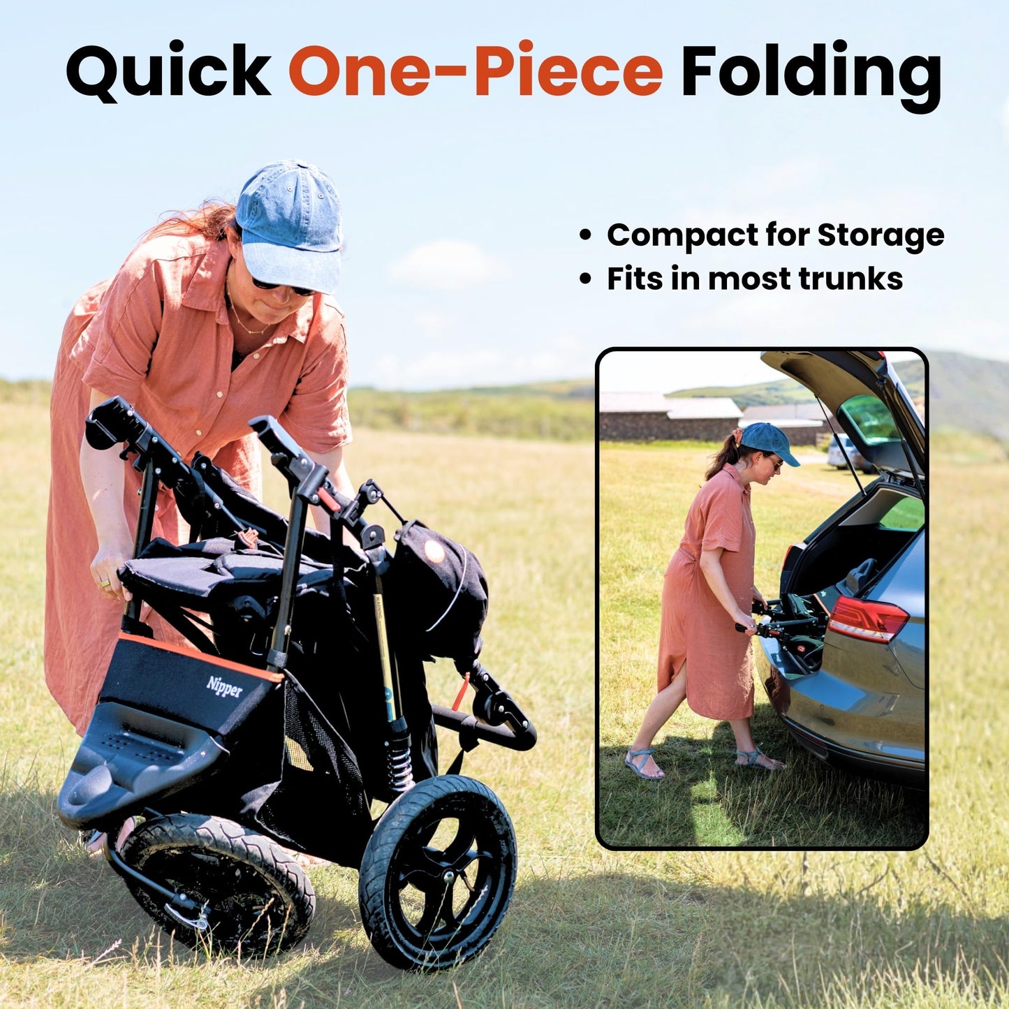 Out’n’About Nipper V5 Stroller & Rain Cover | Lightweight All-Terrain 3-Wheel Stroller, 12” Air-Filled Tyres, Swivel-Lock Front Wheel, One-Piece Fold, Newborn to Toddler 4 Years | Summit Black