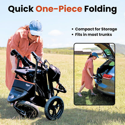 Out’n’About Nipper V5 Stroller & Rain Cover | Lightweight All-Terrain 3-Wheel Stroller, 12” Air-Filled Tyres, Swivel-Lock Front Wheel, One-Piece Fold, Newborn to Toddler 4 Years | Summit Black
