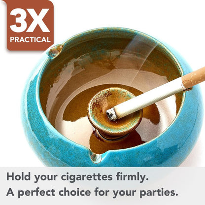 Ashtray with Lid for Outside Patio, Windproof Ash tray, Ceramic Smokeless Ashtray for Outdoor Home Office Tabletop Patio Outdoor Balcony, Blue