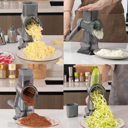 KalraMay Cheese Grater,Rotary Cheese Grater with Handle, Multifunctional Rotary Cheese Shredder Effortlessly Grates Cheese, Vegetables, and Fruits (Gray)