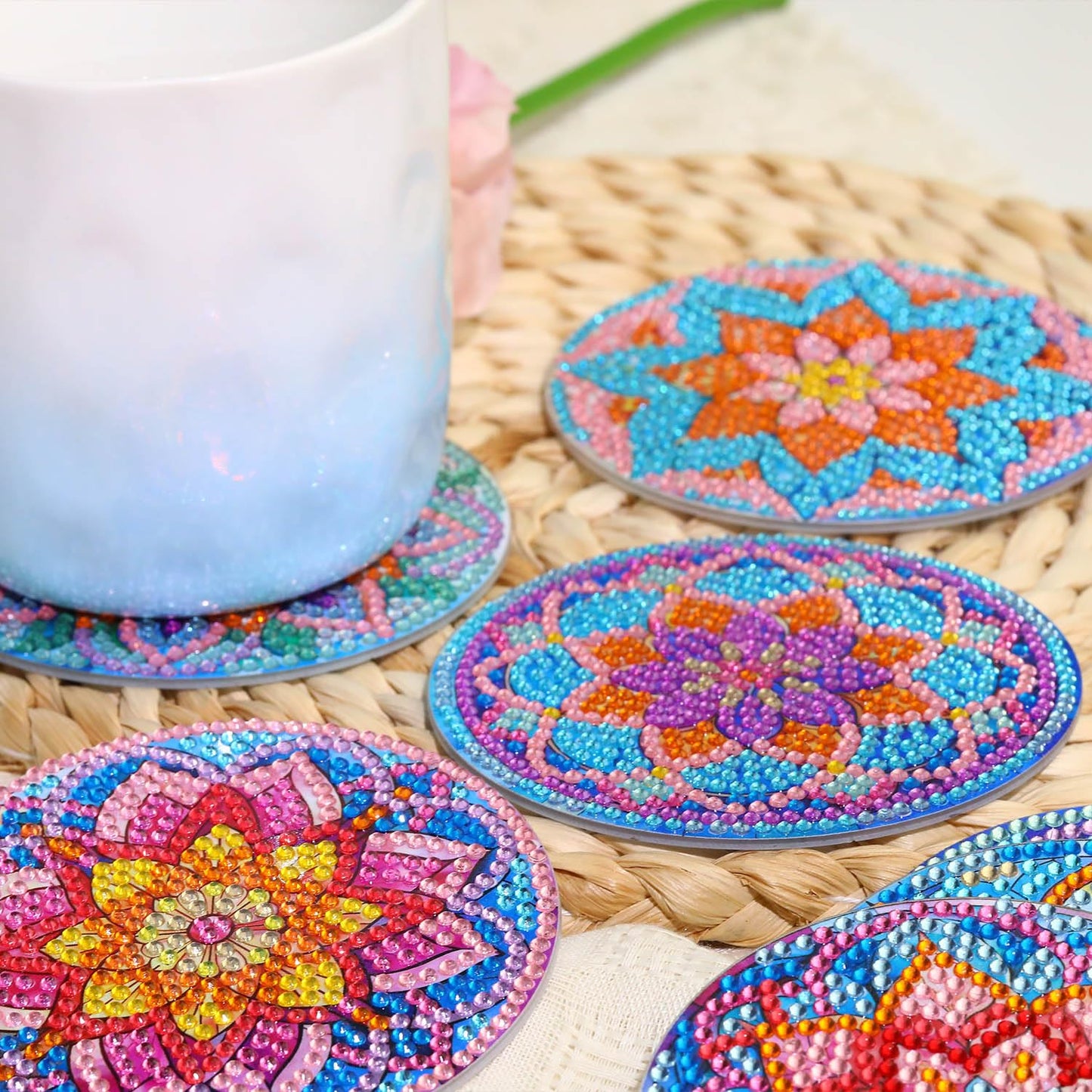 8 PCS Lotus Diamond Art Coasters Kits, Diamond Painting Coasters with Holder Set of 8, DIY Drink Coasters Art Crafts Supplies for Adults Cup Mat for Home Decor House Warming Gifts Non-Slip 3.9inch