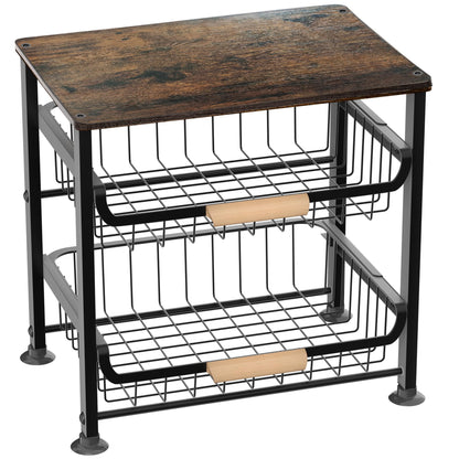 NiuYichee 3-layer Kitchen Fruit Storage Basket Snack Rack, Countertop & Desktop Pull-out Metal Basket with Handle, Organizers
