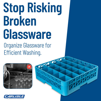 Carlisle FoodService Products Opticlean 25-Compartment Glass Rack with 1 Extender, Blue , 5.56"