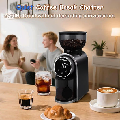 KITfanz Electric Conical Burr Coffee Bean Grinder with 25 Precise Settings, Touchscreen Adjustable Electric Burr Mill with LED Screen, Organ-Style Powder Blower (Anti-static)