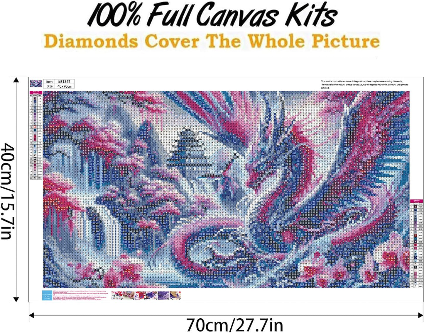 Ekuxom Large Diamond Art Kits for Adults-Waterfall Large Dragon Diamond Painting Kits for Adults-Round Full Drill Waterfall Diamonds Art Painting Kit for Gifts Home Wall Decor 27.5 X 15.7 inch