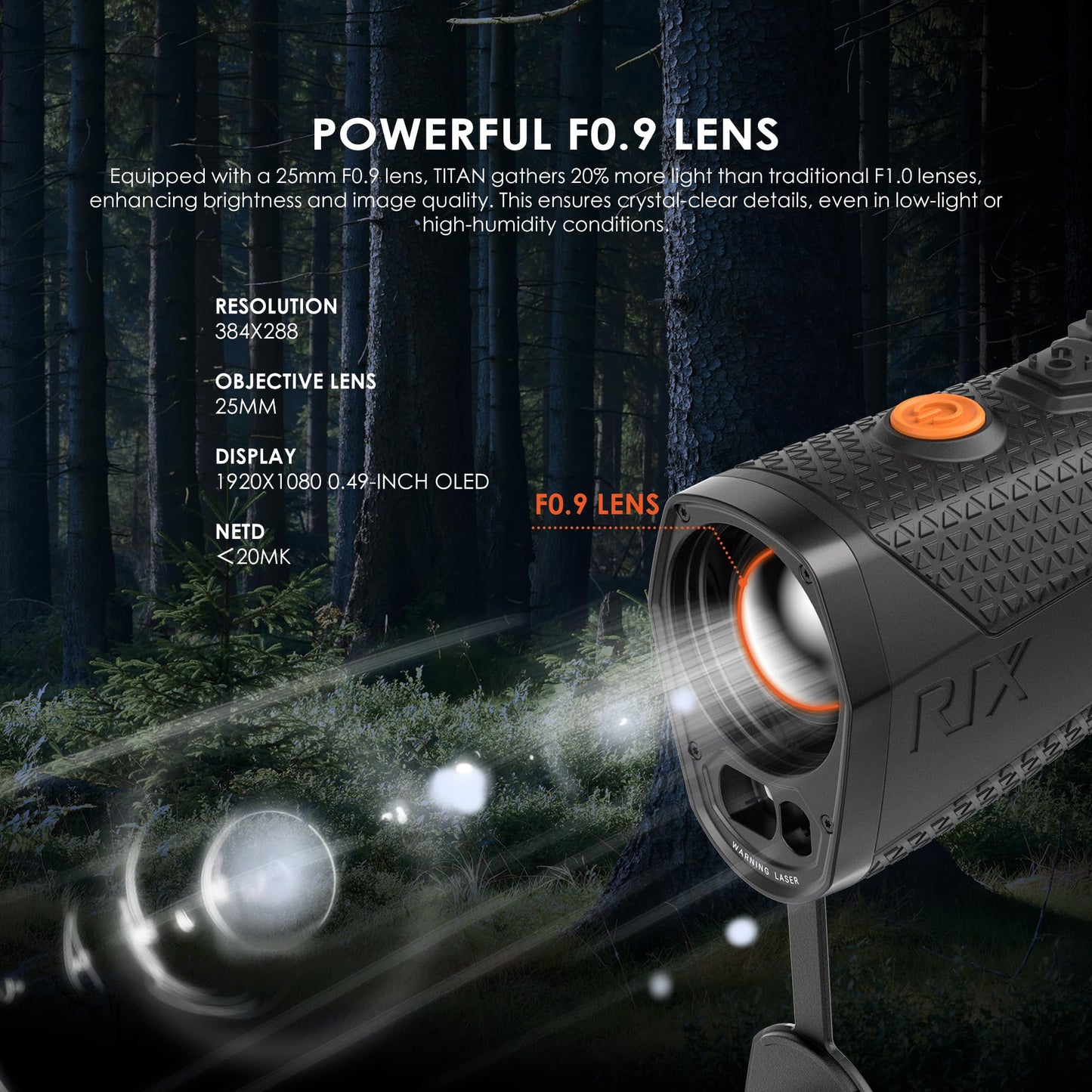 RIX Titan-T3 Thermal Monocular LRF 25mm 384x288 Thermal Imaging Monocular with Laser Rangefinder (50 Hz) 1920×1080 OLED Display Ideal for Night Hunting, Safety Level-Class I, Power Output＜1mW
