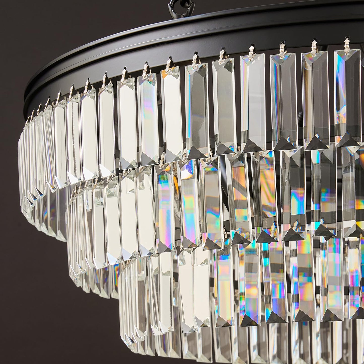 Black Modern Round Crystal Chandelier: 28" K9 Luxury Crystals Contemporary Chandeliers for Dining Room Lights over Table - Adjustable Large Light Chandelier for Bedroom Living Kitchen Entryway Foyer