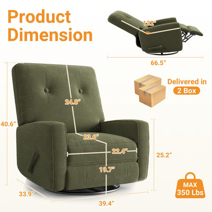 IDEALHOUSE Recliner Chair, 360° Swivel Rocking Glider Chair for Adults with Adjustable Backrest & Footrest, Cozy Corduroy Upholstered Armchair for Living Rooms, Bedrooms, Apartments, Green