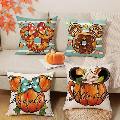 Hello Fall Mouse Pumpkin Decorative Throw Pillow Covers - 20 x 20 Set of 4 for Autumn Home Decor