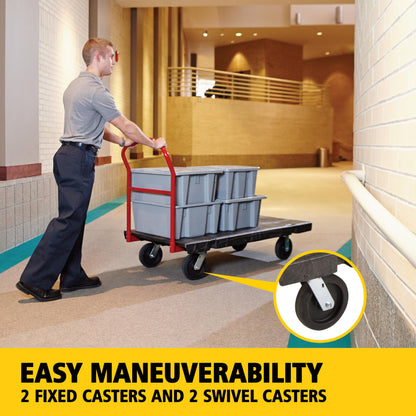 Rubbermaid Commercial Products Heavy-Duty Platform Truck, 2,000 Pound Capacity, 24" x 48" Platform, 8" TPR Casters, Black, for Warehouse/Garage/Cleaning/Manufacturing