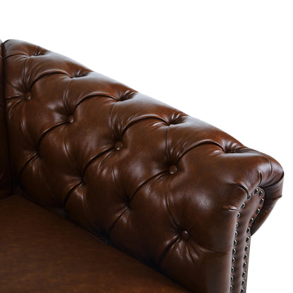 Christopher Knight Home Oakley Chesterfield Faux Leather Upholstered Club Chair, Button-Tufted 360° Swivel Sofa, Scrolled Arm Living Room Sofa, No Assembly Required Furniture, Dark Brown