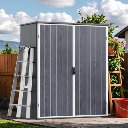 Devoko 5x3 FT Plastic Storage Shed with Floor, Small Resin Vertical Outdoor Storage Cabinet with Lockable Door, Waterproof Tool Garden Shed for Patio Lawn Backyard, Dark Gray