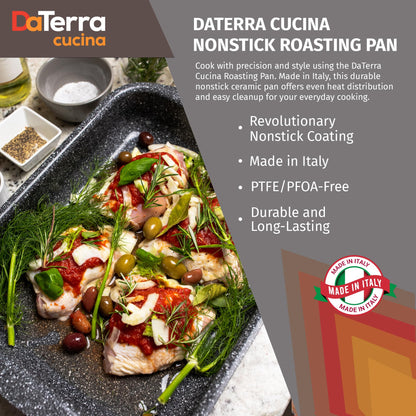 DaTerra Cucina Nonstick Roasting & Lasagna Pan – 16"x12"x3", Ceramic-Coated, Oven & Stovetop Safe to 600°F, Sturdy Base, PTFE, PFOA & Lead-Free, Durable & Stylish Deep Roasting Tray - Made in Italy