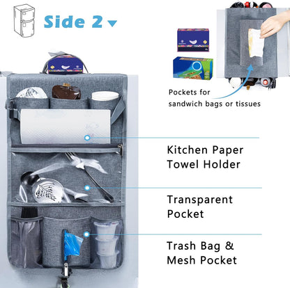 Mini Fridge Organizer 54" x 11.8" - Over The Fridge Storage with 16 Pockets for Pantry Goods, Utensils & More