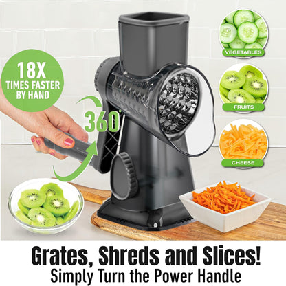 EDEFISY Cheese Grater Hand Crank Rotary Vegetables Shredder with Handle, 3-in-1 Graters with Interchangeable Blades and Non-slip Base Multifunctional Slicer for Kitchen