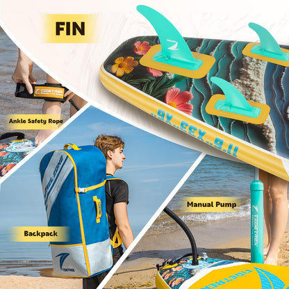 TIDETREK 11'/11'6" x 33"/34" x 6" Inflatable SUP Paddle Board – Extra-Wide, Stable Stand Up Paddle Board with Premium Full Accessory Set for Adults & Youth (Sunny Wave, 11'6"x33"x6")