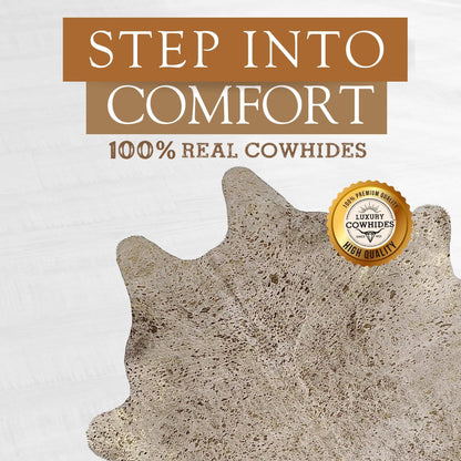 Sunshine Cowhides 100% Genuine Metallic Gold On Off White Cowhide Rug - Modern Style Animal Skin Rug & Floor Carpet for Living Room, Bedroom, Kitchen & More - Extra Large (6x7-8 Ft.)