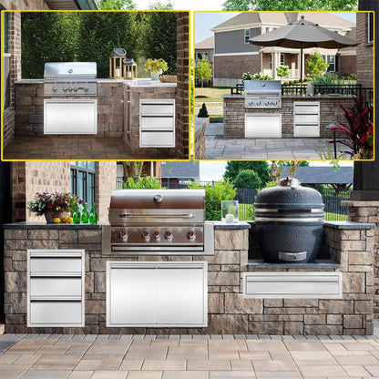 ROREP Outdoor Kitchen Drawers, 17" W x 30" H x 21" D Outdoor Kitchen Drawers Stainless Steel, Flush Mount Access 3 Drawer for Outdoor Kitchen Island