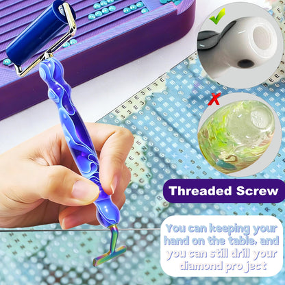 Diamond Painting Art Drill Bead Dot Pen Kit with Ergonomic 45° Screw Metal Tips Nibs Placers Roller Tool Accessories, Diamond Art Putty, Diamond Painting Tray, Tweezer (Dark Blue 1246 Beads)