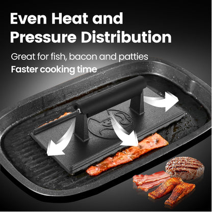 3lb Cast Iron Grill Press, Heavy Duty Smash Burger Press for Griddle Heat Resistant Handle, Burger Smasher, Hamburger Press, Grill Press for Griddle, Bacon Press Meat Press, BBQ Grill Accessories