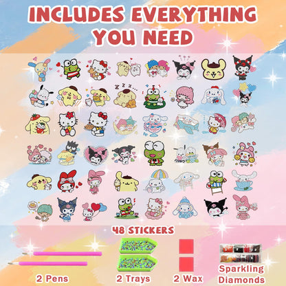 CYNART 48 Pcs Diamond Art Stickers for Kids, Small Diamond Painting Stickers Kits for Kid, Mini Diamond Painting Arts and Crafts for Kids Ages 8-12 for Birthday Party Holiday Gifts