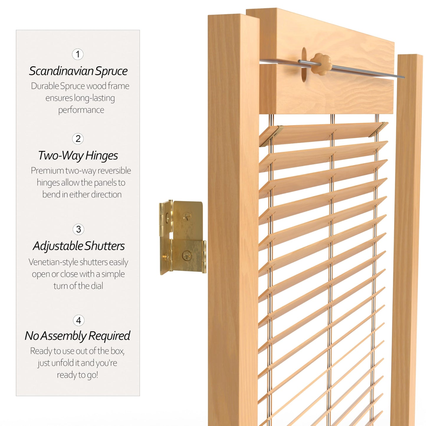 Red Lantern 6 ft. Tall Adjustable Shutter Room Divider Natural 3 Panel