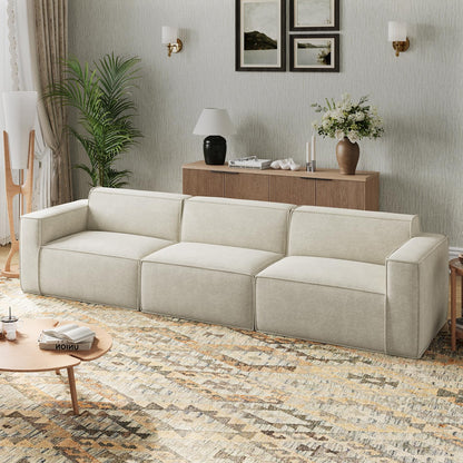 Novilla 117.7" Modular Sectional Sofa, No Assembly Cloud Sectional Couch with Smarts Coil® Support, Chenille Fabric Sectional Sofa, Deep Seat Boneless Couch for Living Room Apartment, Beige (3 seat)