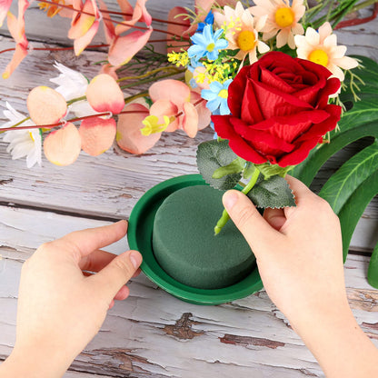 Hahood 16 Packs Floral Foam Rounds in Bowls DIY Flower Arrangement Kit Green Round Wet Flower Foam Blocks for Fresh and Artificial Flower Arrangements, Birthday Wedding Party Decors