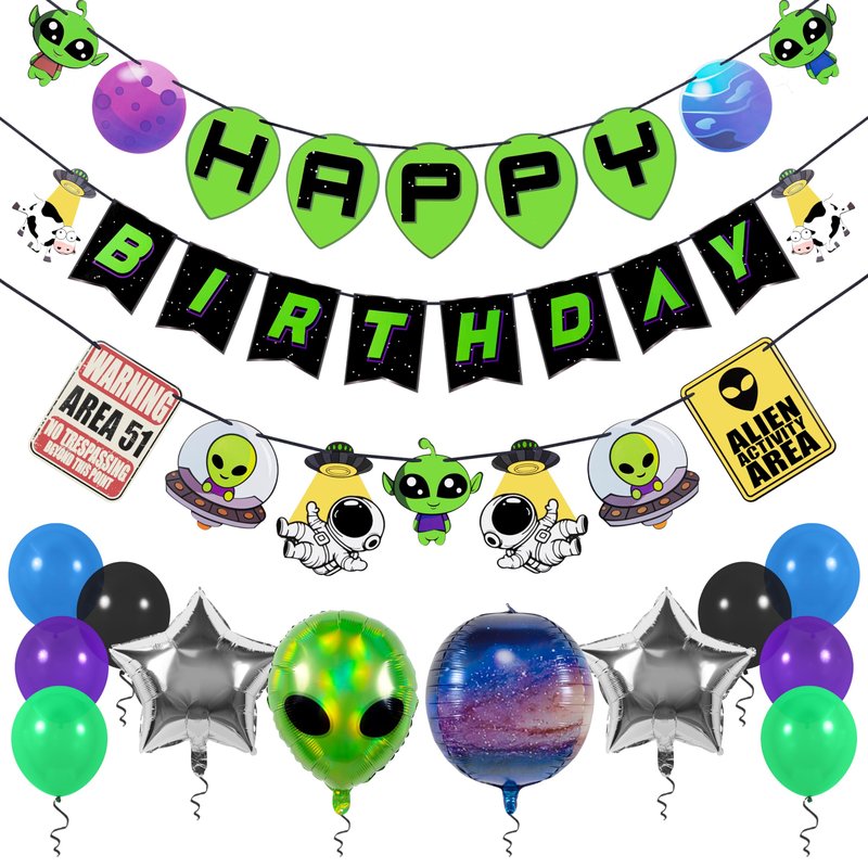 Pirese Alien Party Decorations, Alien Birthday Decorations, UFO Party Decorations | Space Birthday Decorations | Space Themed Party Decorations | Alien Birthday Banner | Alien Party Supplies | Area 51