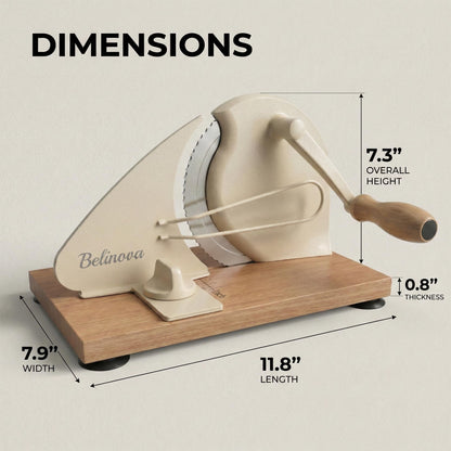 Belinova Manual Bread Slicer for Homemade Sourdough & Bagels, Adjustable Thickness Hand Crank Bread Cutter with Anti-Jam Guide Plate, Solid Wood Base & Rust-Proof Stainless Steel Blade