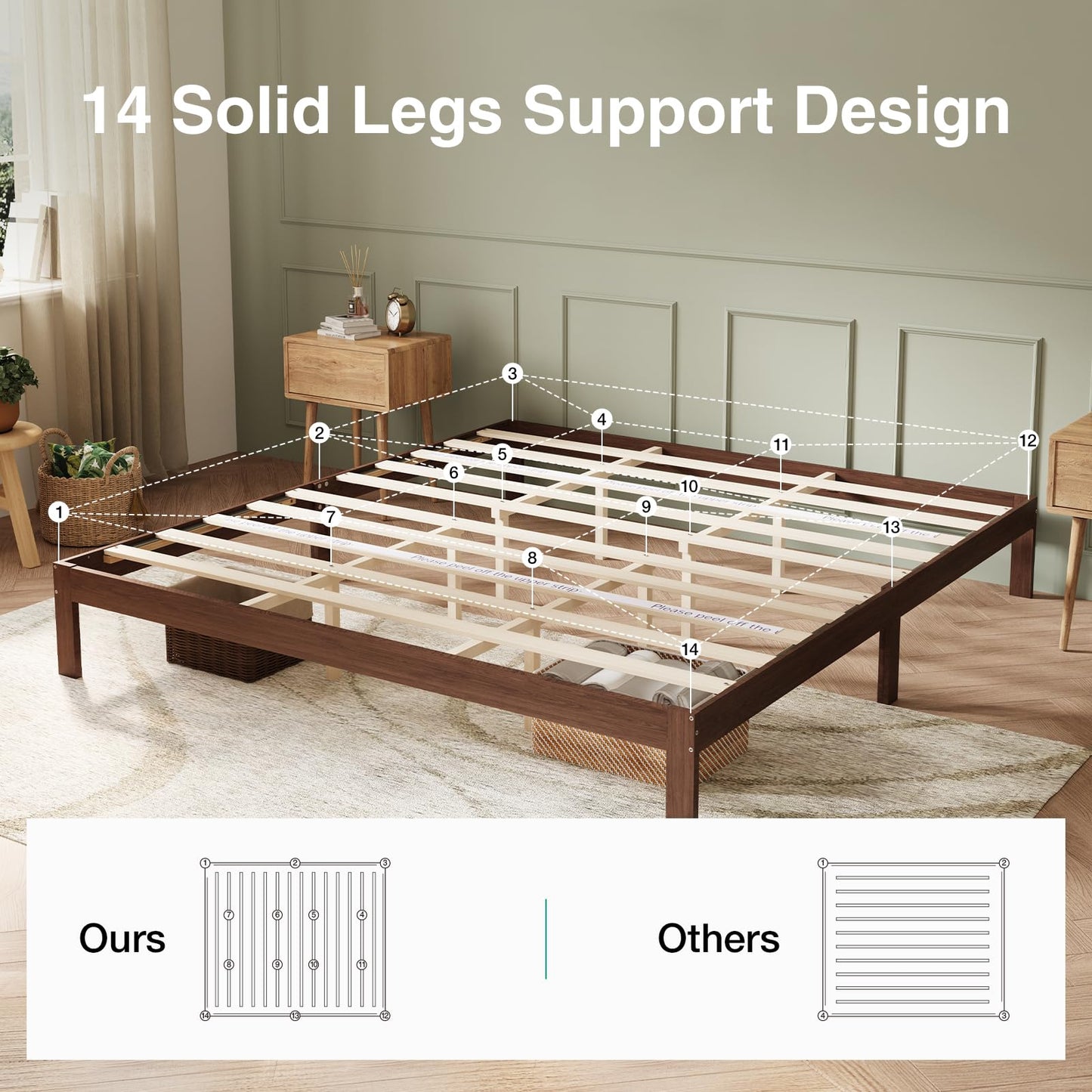 Novilla 12 Inch Wooden King Size Bed Frame, Classic Solid Wood Platform Bed Frame King Size, Sturdy Wood Slat Support, No Box Spring Needed, Easy Assembly, Walnut
