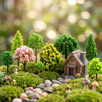 Model Trees & Diorama Supplies - 3-7cm Miniature Trees for Crafts, 55 Pcs Fake Plastic Trees for Fairy Garden Accessories & Diorama Box