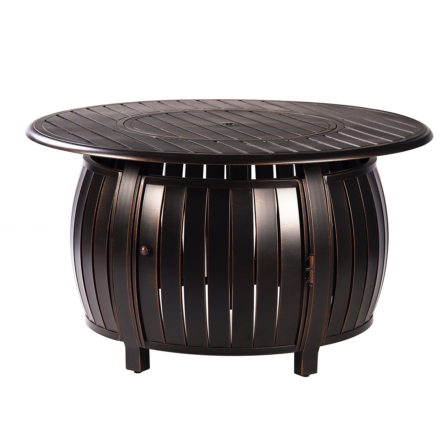 Oakland Living Aluminum 57,0000 BTU 44 in. Round Propane Black Fire Pit Table with Fire Beads, Lid, Propane Tank Cover and Table Fabric Covers in Copper Finish