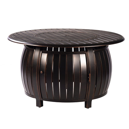 Oakland Living Aluminum 57,0000 BTU 44 in. Round Propane Black Fire Pit Table with Fire Beads, Lid, Propane Tank Cover and Table Fabric Covers in Copper Finish