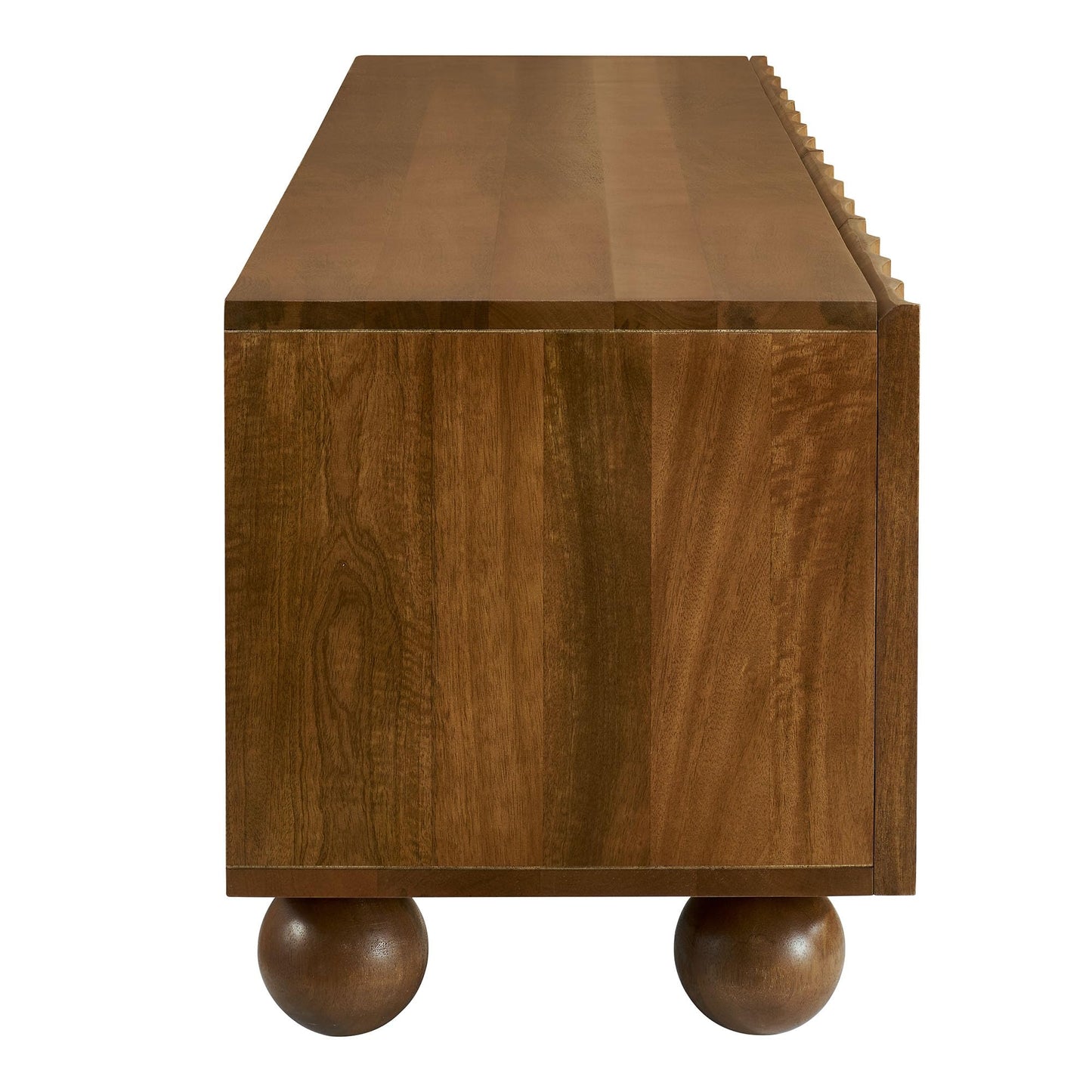 Modway Sorren 71 Inch Scalloped TV Stand in Walnut – 4 Door Media Console Cabinet – Modern Storage TV Stand with Doors
