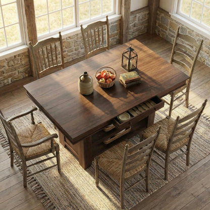 GAOMON 36" Tall Farmhouse Counter Height Dining Table for 4-6, Wooden Bar Height Kitchen Table with Thick Top, Deepened Wine Rack & Shelves, 2 Drawers, Rectangular, for Bar, Kitchen, Pub, Retro Brown