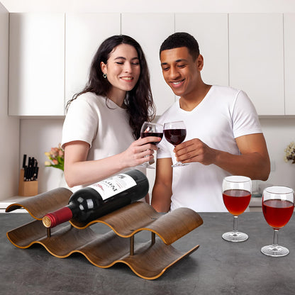 TRUDING Countertop Wine Rack - 7 Bottle Freestanding Wine Bottle Holder Stand - 2 Tier Wooden Wine Storage Rack - Walnut Wavy Wine Organizer for Cabinet Pantry Home Kitchen Bar