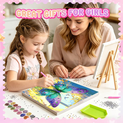 SJTYDX 5D Diamond Art Butterfly Kit with Frame, Sparkling Diamond Painting for Adults Beginners, DIY Gem Painting Craft with Easel, DIY Paint with Diamonds for Home Decor & Unique Gift, 7.8x7.8 Inc