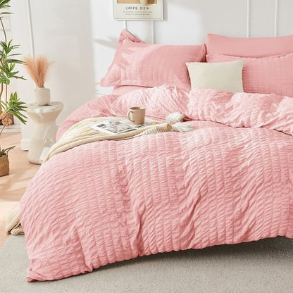 HYMOKEGE King Size Comforter Set - Luxury 7-Piece Rose Pink Bedding Set with Sheets & Pillowcases