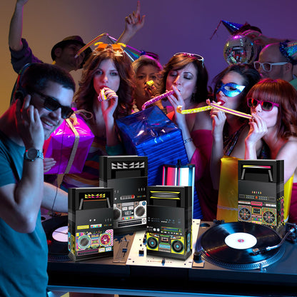 Nezyo 24 Pieces 80s 90s Party Favor Bags Novelty Boom Box Favors Gift Treat Goodie Candy Paper Retro Radio Decorations Table Centerpieces for 1980s Theme Hip Hop Music Birthday Supplies
