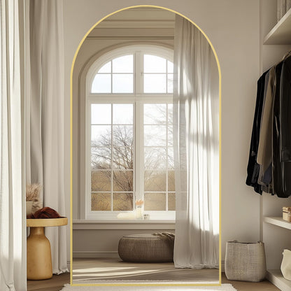Oversized Floor Mirror Full Length 82"X44", Extra Large Arched Full Length Mirror with Stand, Tempered Glass Gold Standing Mirror for Bedroom Living Room Clothing Store Gym, Aluminum Alloy Frame