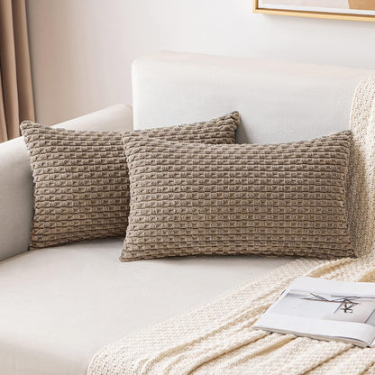 MIULEE Pack of 2 Decorative Throw Pillow Covers 18x18 Inch Soft Boho Striped Textured Corduroy Pillow Covers Modern Farmhouse Home Decor for Couch Bed Sofa Living Room Cream White