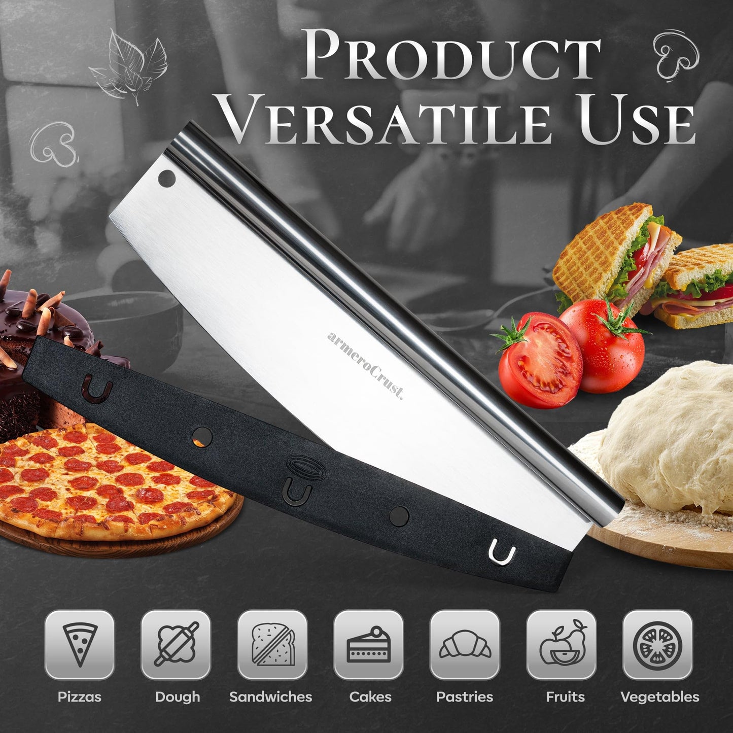 armeroCrust 13.8 Inch Pizza Cutter Rocker Blade - Easy Slicing - Premium Finish Pizza Slicer with Time Saving Pizza Cutter Rocker Design