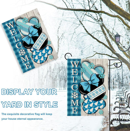 Welcome Winter Decorative Garden Flag, Blue Plaid Check Snowflake Farmhouse Yard Decorations, Seasonal Outdoor Decor