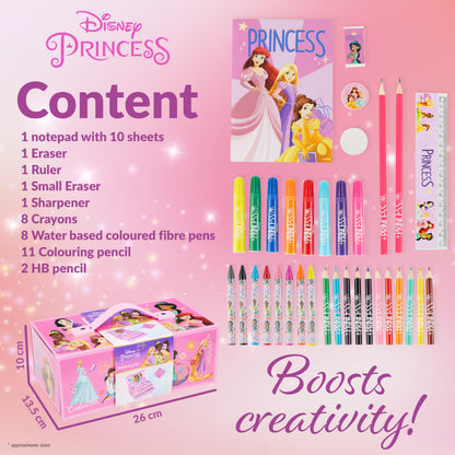 Disney Stitch Colored Pencils Art Supplies Kids School Supplies Set Stationery Girls Drawing Pencils Supplies Travel Case with Crayons Arts and Crafts for Kids 4-12 (Pink Princesses)